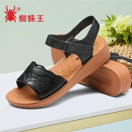 特价清仓蜘蛛王凉鞋女夏透气妈妈鞋真皮软底中老年人平底奶奶凉鞋图片