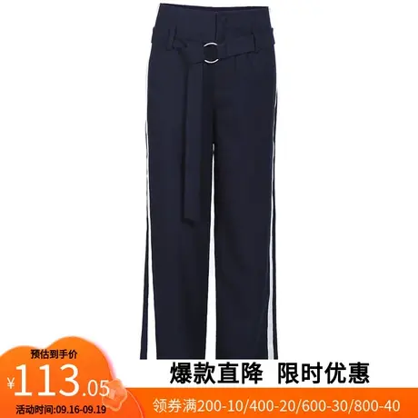 【艾格】2023春季新款直筒裤女侧边拼色拼接休闲裤长裤子官方商品大图