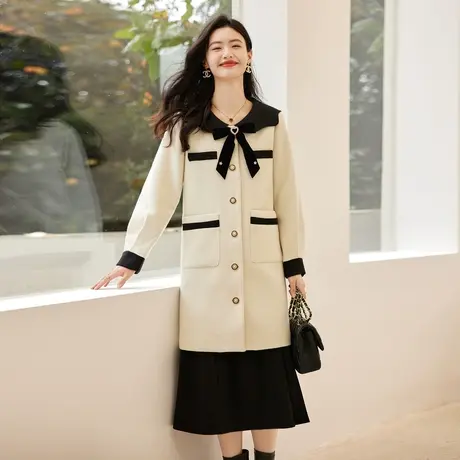 时尚气质保暖夹棉毛呢大衣年冬季新款甜美淑女温柔中长款大衣图片