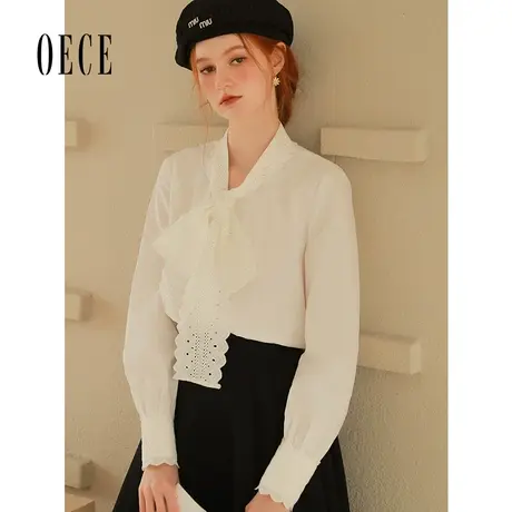 Oece设计感白衬衫女2023秋季新款女装气质高级感衬衣春秋上衣图片