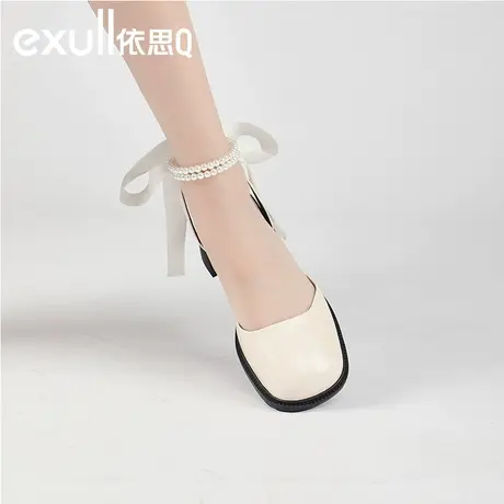 exull依思q方头玛丽珍包头鞋女时尚串珠蝴蝶结甜美法式配裙子单鞋图片