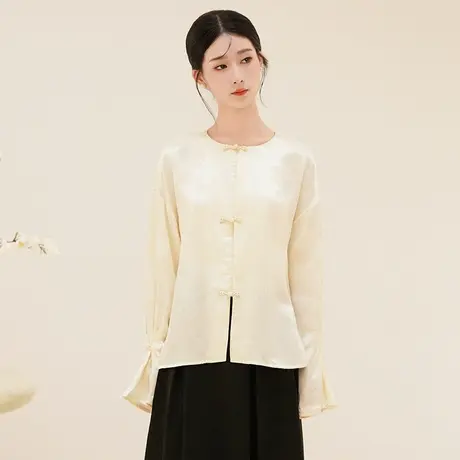 素飞新中式女装改良唐装上衣百搭真丝花萝圆领衬衫茶人服SU5004图片