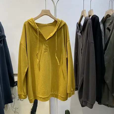 waitmore卫衣女春秋薄款2020新款韩版ins潮纯色连帽宽松洋气外套商品大图