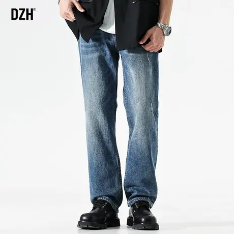 男士美式深蓝色牛仔裤男潮牌直筒大码男裤2023年新款高街裤子长裤商品大图