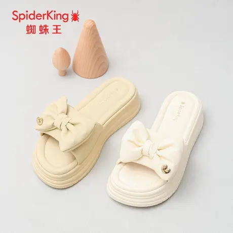 SPIDER KING/蜘蛛王女拖鞋2025夏商场新款一字拖蝴蝶结厚底踩屎感商品大图
