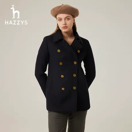 【商场同款】Hazzys哈吉斯秋冬新款peacoat短款双排扣大衣外套女图片