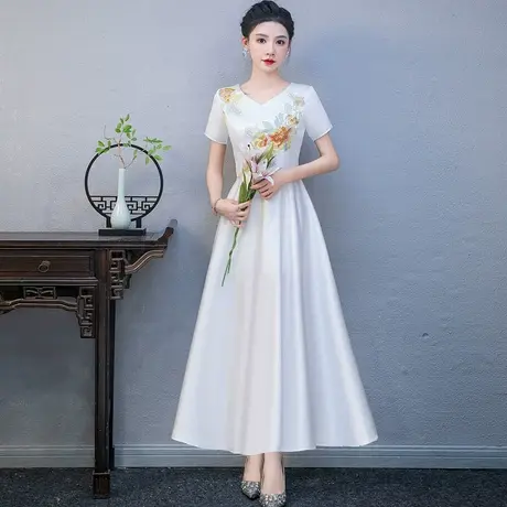 晚礼服大合唱演出服礼仪小姐颁奖礼服主持人迎宾接待中式旗袍裙图片
