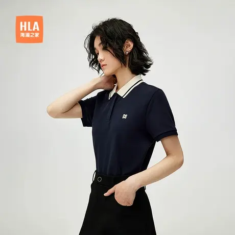 HLA/海澜之家翻领短袖POLO衫25夏季新爽棉珠地透气休闲上衣女装商品大图