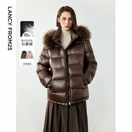 朗姿霍尔多巴吉白鹅绒气质高级通勤毛领短款羽绒服冬季女2024新款商品大图