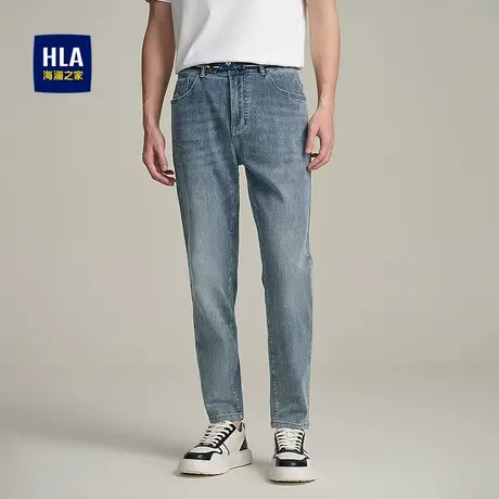 HLA/海澜之家棉弹牛仔九分裤25春夏新款中腰五袋款撞色腰带裤子男图片