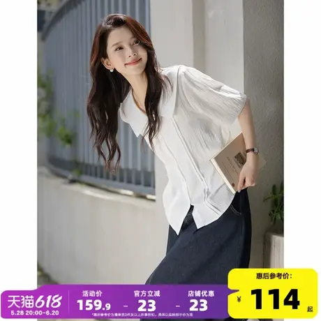 唐狮白色衬衫女短袖2025夏季新款气质百搭衬衣女休闲女士上衣dmn图片