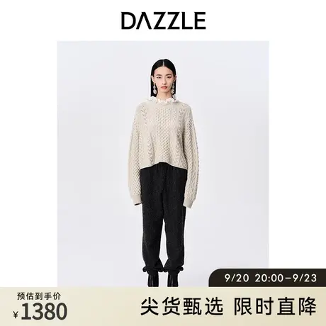 DAZZLE地素奥莱秋法式羊毛混纺花边领绞花千金针织毛衣上衣女图片