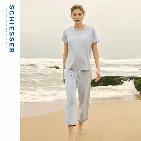 SCHIESSER舒雅25年春夏新品女士莱赛尔棉亲肤自带胸垫家居服套装商品大图