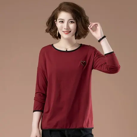 春秋加肥加大码女装宽松纯棉长袖T恤显瘦遮肚圆领洋气上衣打底衫商品大图