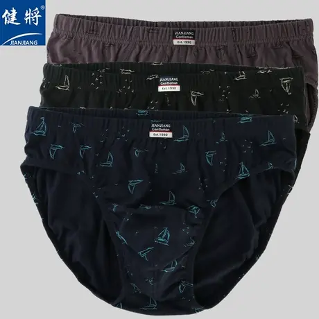 健将2条装全棉内裤大码宽松舒适透气青年中腰男士纯棉肥佬三角裤商品大图