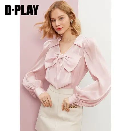 DPLAY夏甜美花簇粉鎏光纱蝴蝶结套头衬衫图片
