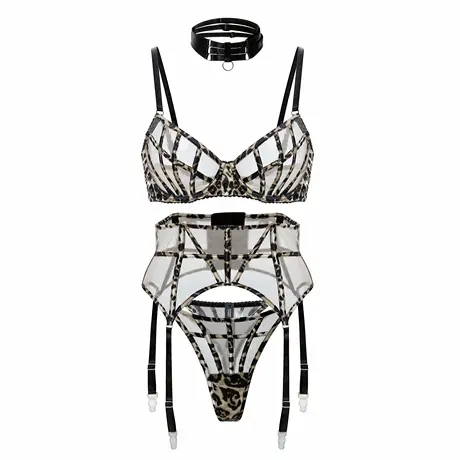 感官派对 「暗夜豹女」性感睡衣纯欲文胸内衣套装商品大图