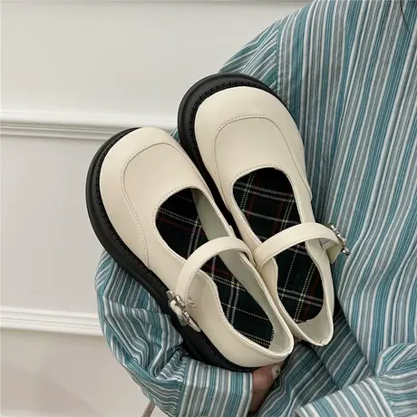 英伦风厚底小皮鞋女春秋玛丽珍单鞋2023新款日系jk制服松糕乐福鞋商品大图