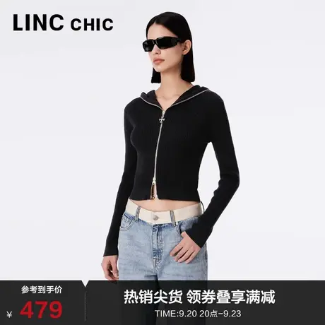 LINCCHIC金羽杰针织衫新款修身动感连帽针织开衫外套女S233SW486Y商品大图