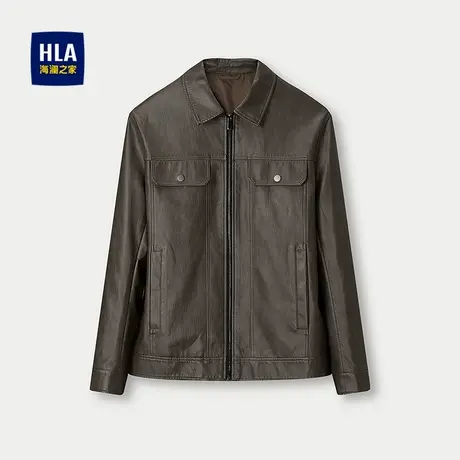 HLA/海澜之家PU皮夹克25秋新纯色商务通勤防风保暖翻领柔软外套男商品大图
