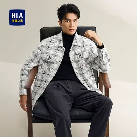 HLA/海澜之家休闲风夹克2025秋冬新款翻领挺括有型时尚格纹外套男图片
