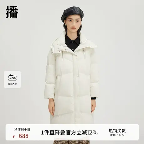 播90绒白鸭绒连帽羽绒服冬新款中长轻薄保暖外套女DDQ4RD5312商品大图