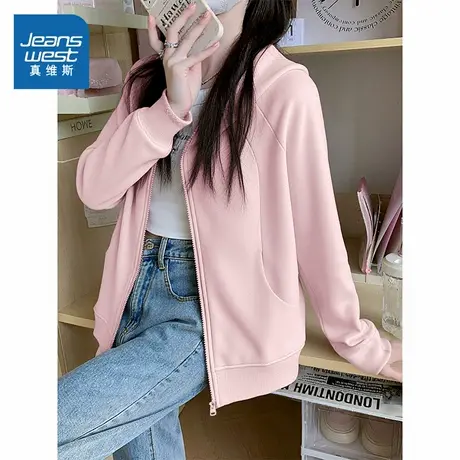 KMV真维斯开衫卫衣外套女2025新款秋季韩系慵懒风小个子连帽上衣商品大图