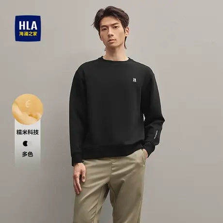 HLA/海澜之家糯米科技卫衣2025秋季新款圆领绣花舒适弹力套头衫男图片