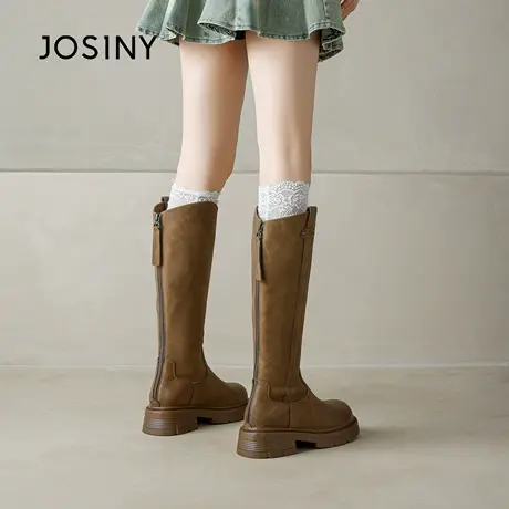 卓诗尼厚底长筒骑士靴子女2025新款冬季保暖加绒加厚小个子高筒靴图片