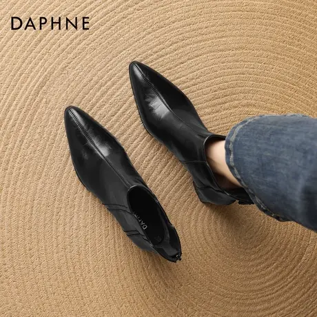 达芙妮尖头高跟短靴子女2026新款春季加绒瘦瘦靴切尔西粗跟马丁靴商品大图