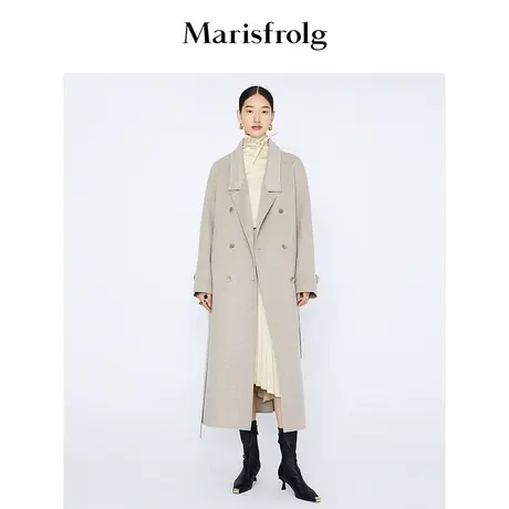 【商场同款】玛丝菲尔冬季新款浅卡色山羊绒廓形收腰毛呢大衣女商品大图