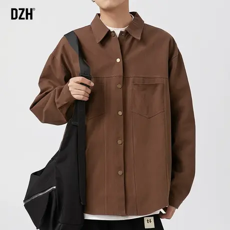 男士咖啡色衬衫外套男秋季工装夹克男款潮牌2023新款情侣秋装男装商品大图