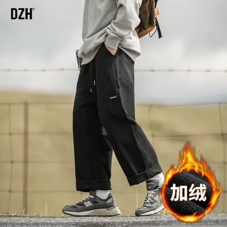 男生黑色工装裤男款加绒裤子冬季男裤2023新款阔腿直筒裤休闲长裤图片