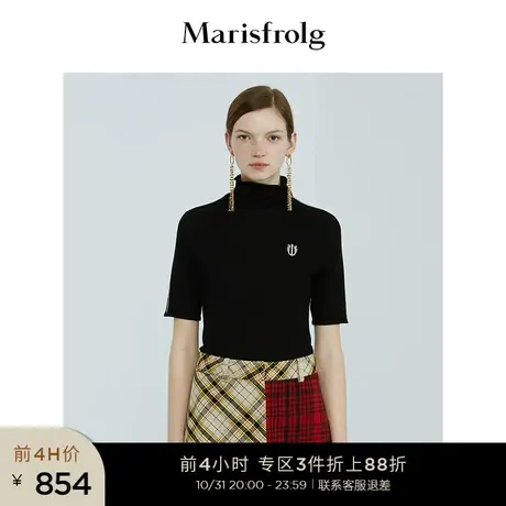Marisfrolg玛丝菲尔羊毛女装秋季新款黑色高领时尚针织上衣图片