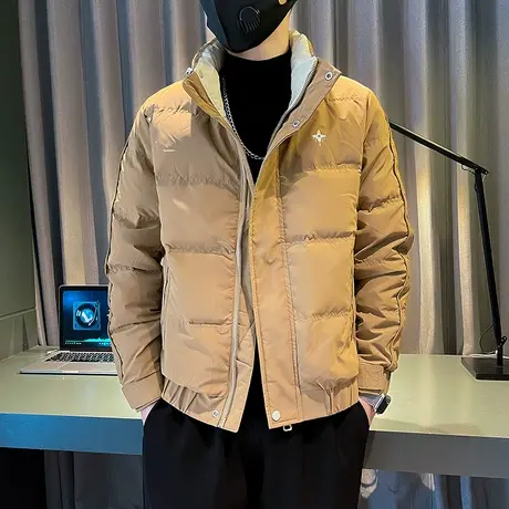 男士轻薄羽绒服冬季撞色潮流韩版立领短款防寒加厚冬装白鸭绒外套图片