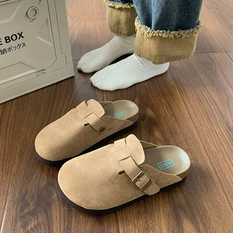 勃肯鞋女2023年新款加绒厚底增高博肯包头半拖鞋秋冬一脚蹬懒人鞋商品大图