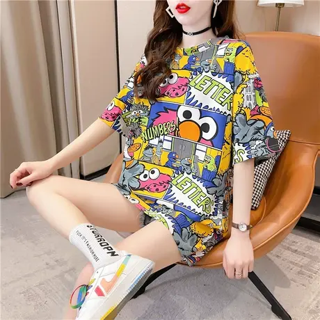 2023年夏季新款印花t恤女士宽松韩版网红ins潮超火短袖上衣服女装商品大图