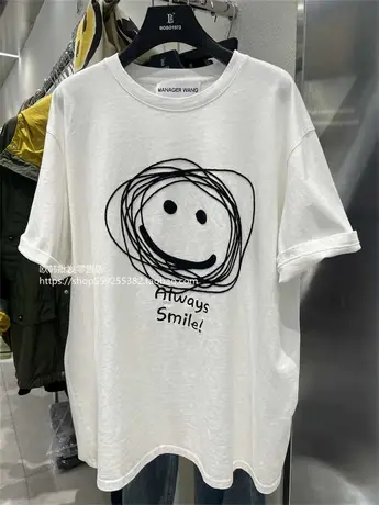 2023夏装短袖新品笑脸刺绣T恤减龄宽松韩版百搭半袖趣味上衣女装商品大图