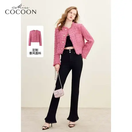 MISSCOCOON复古格纹小香风短外套女2023冬季新款温柔风气质上衣冬图片