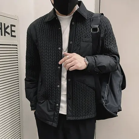 设计感麦穗格拼接棉服外套男秋冬季个性宽松痞帅潮牌加厚冬装棉袄商品大图