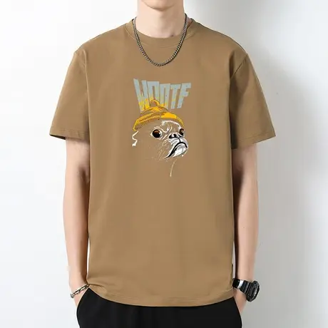 美式重磅纯棉短袖t恤男装圆领上衣服液氨长绒棉夏季全棉半袖体恤商品大图