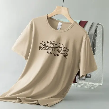 莫代尔短袖t恤男生冰丝凉感速干夏季半袖圆领上衣服字母印花体恤商品大图