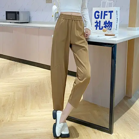 丽洁高腰哈伦裤女秋茧型九分裤高腰宽松垮裤2023新款灯笼裤休闲裤商品大图