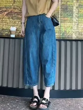 2023夏季新款小个子香蕉裤哈伦裤高腰显瘦显腿直宽松阔腿牛仔裤女商品大图