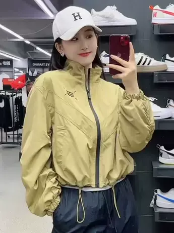 立领拉链休闲运动外套女秋新款抽绳刺绣宽松冲锋衣棒球服夹克上衣商品大图