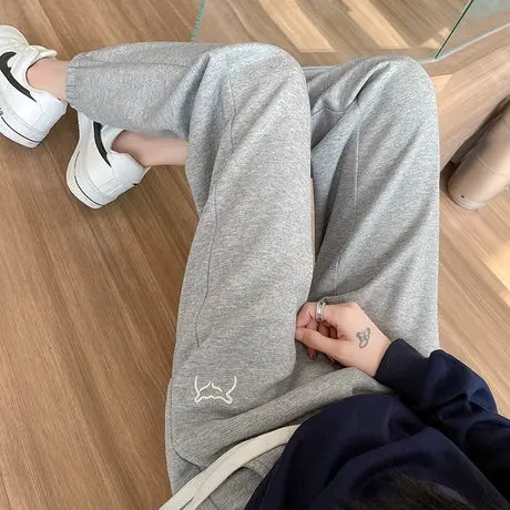 休闲运动裤女2023秋季新款裤子高腰显瘦抽绳宽松直筒束脚哈伦卫裤商品大图