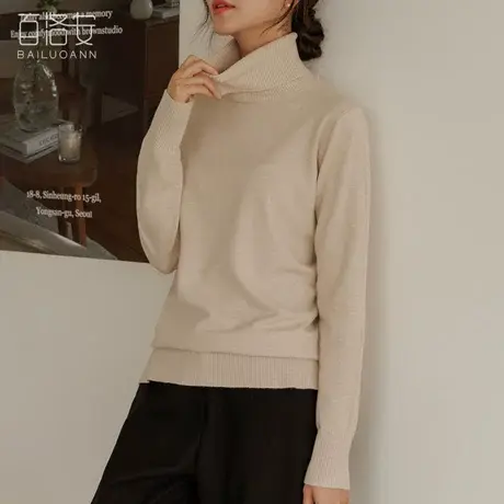 百洛安加绒加厚针织衫女冬季新款时尚高领长袖保暖打底衫套头毛衣图片