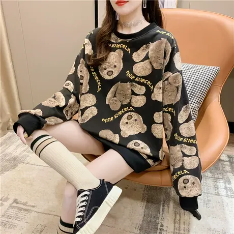 小熊卫衣上衣外套女连帽2023春秋冬季新款薄款盐系加绒卫衣女上衣商品大图