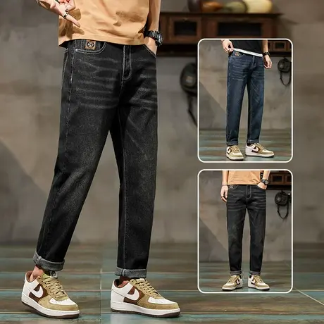 日系港风休闲牛仔裤男士夏季薄款2023新款夏天宽松直筒男款男裤子图片