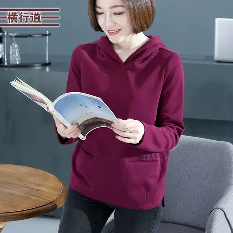 胖MM墨绿色连帽卫衣女2024新款春季女长袖女装字母口袋宽松上衣商品大图